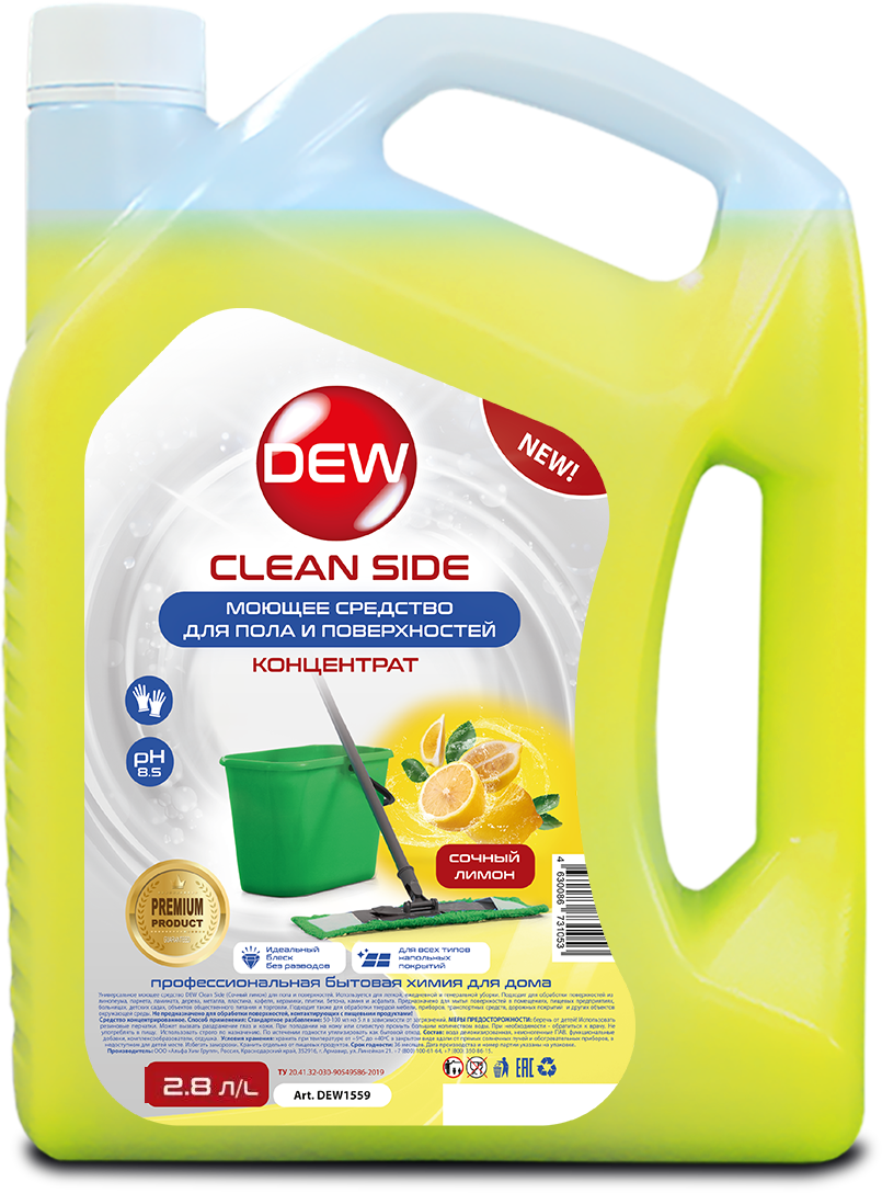DEW Clean Side უნივერსალური საწმენდი სითხე ყველა ტიპის  იატაკისათვის   - ყვითელი 2.8ლ